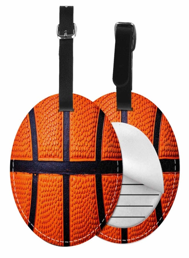 TKS MITLAN 1 Pcs Luggage Tag Basketball Skin Texture Privacy Cover ID Label Address Card for Travel Bag Suitcase Leather Luggage Tag for Women Men Girls Travel(Round) - Image 1